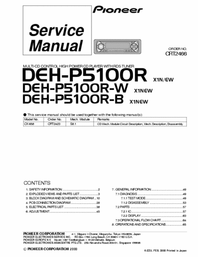 Pioneer DEH-P5100R (R-W) (R-B) Service Manual Multi Cd Control High Power Cd Player With RDS Tuner + Part List - Part 1/2 - Pag. 73